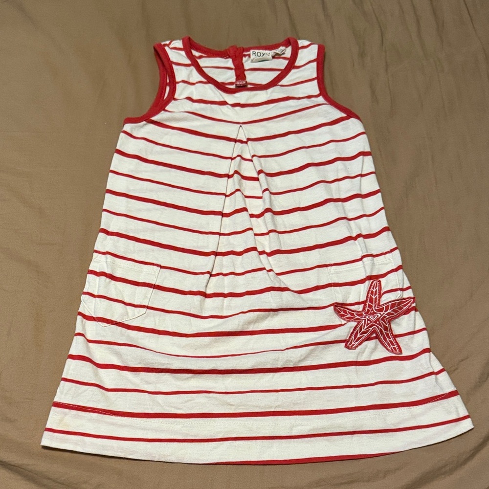 Roxy Red and Cream Striped Starfish Dress - Size 6